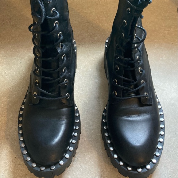 ZARA LEATHER FLAT CHELSEA BOOTS WITH STUDS PUNK ROCK COMABAT - Picture 2 of 4